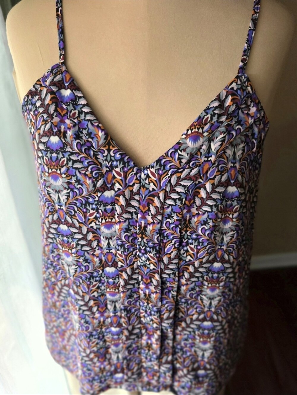 Purple Ornamental Floral Pleated‎ Cami Tank Top Geometric Boho The Limited Small
